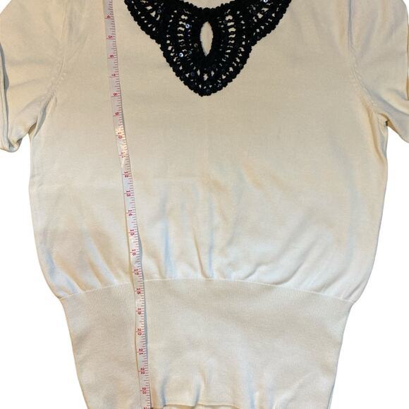 August Silk White Sweater Crochet Sequin Collar Womens Size Medium - Picture 4 of 8